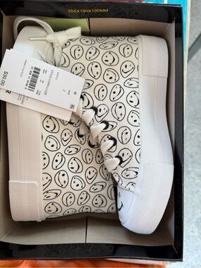 Joe Boxer White High-Top Sneakers with Black Smiley Print